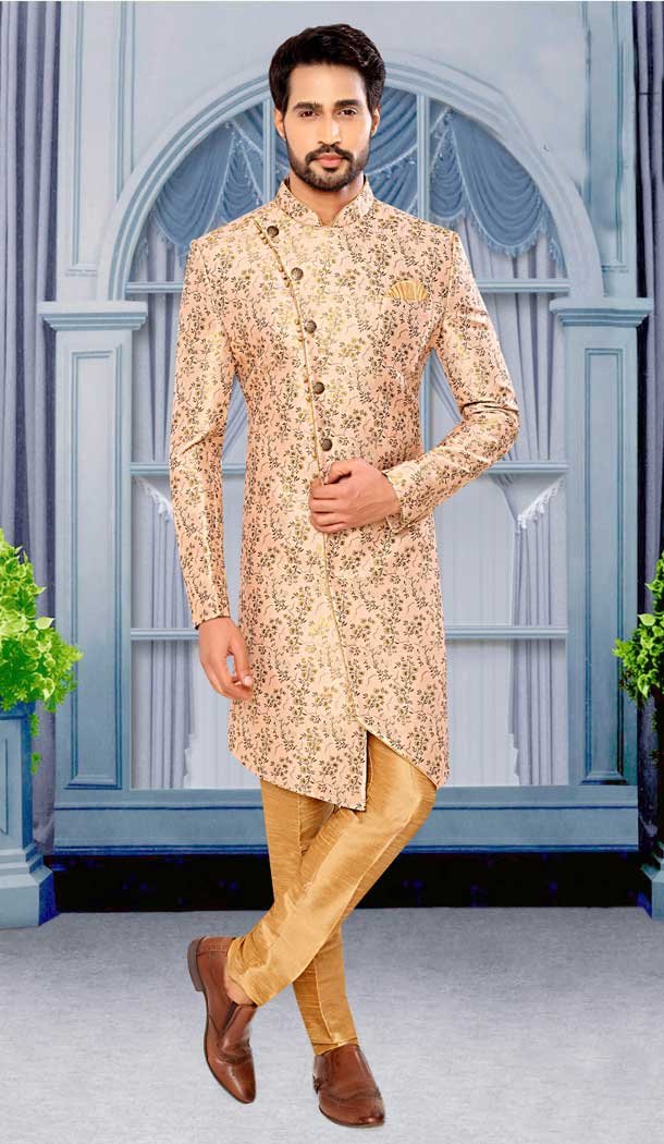 Exquisite Light Pink Brocade Designer Festival Wear Men’s Sherwani in Plus Size -4456154722