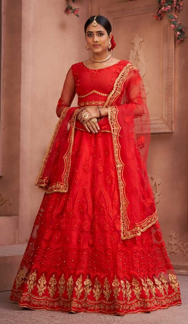 Red Color Net Embroidered Designer Festive Wear Lehenga Choli – 4451154630