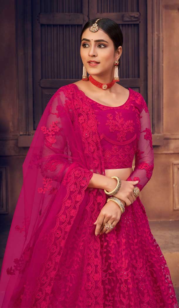 Rani Pink Color Net Embroidered Designer Festive Wear Lehenga Choli – 4451154631