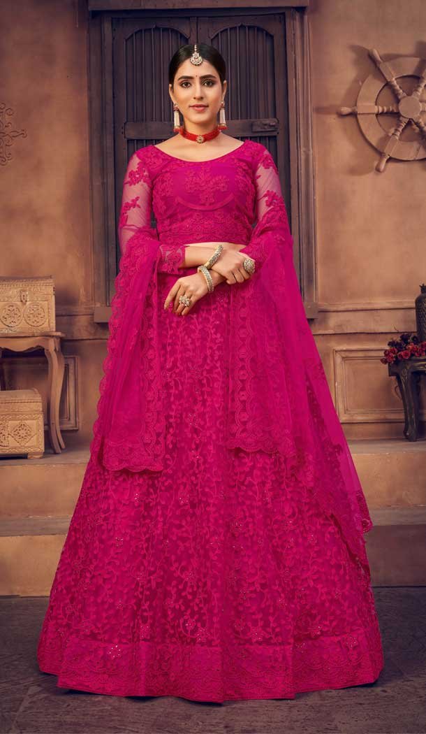 Rani Pink Color Net Embroidered Designer Festive Wear Lehenga Choli – 4451154631