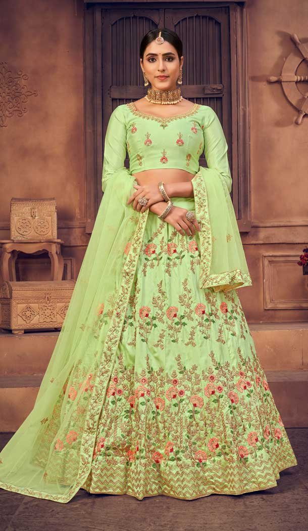 Pista Green Color Taffeta Silk Designer Festive Wear Lehenga Choli – 4451154632