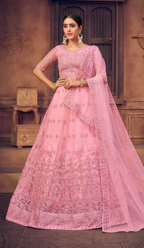 Baby Pink Color Net Designer Festive Wear Lehenga Choli – 4451154635