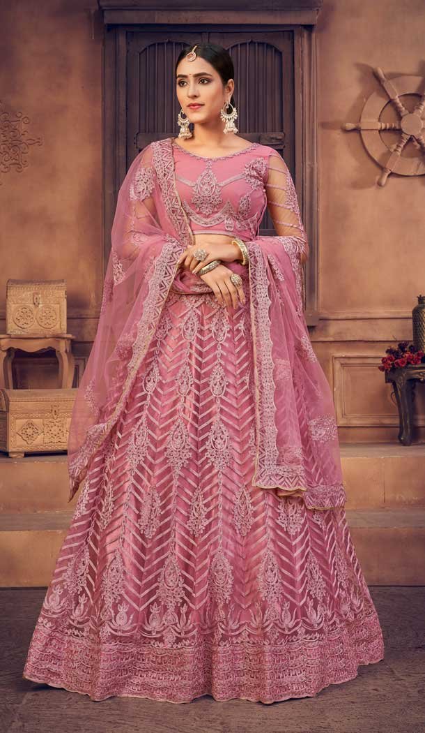 Pink Color Net Embroidered Designer Festive Wear Lehenga Choli – 4451154636