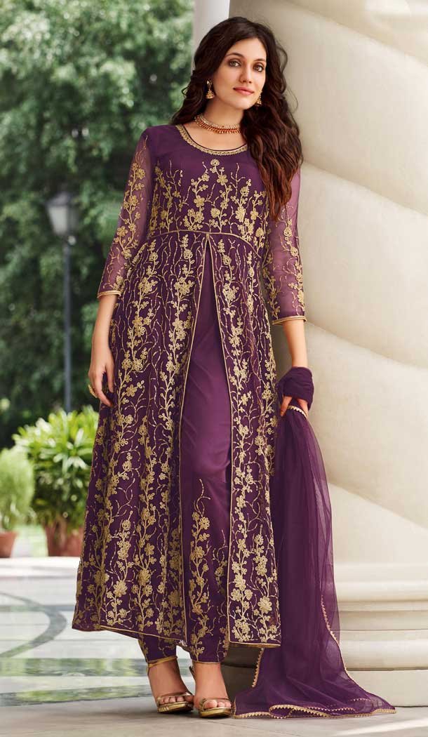 Purple Color Pure Butterfly Net Sequence Work Heavy Party Wear Suit- 4458154744