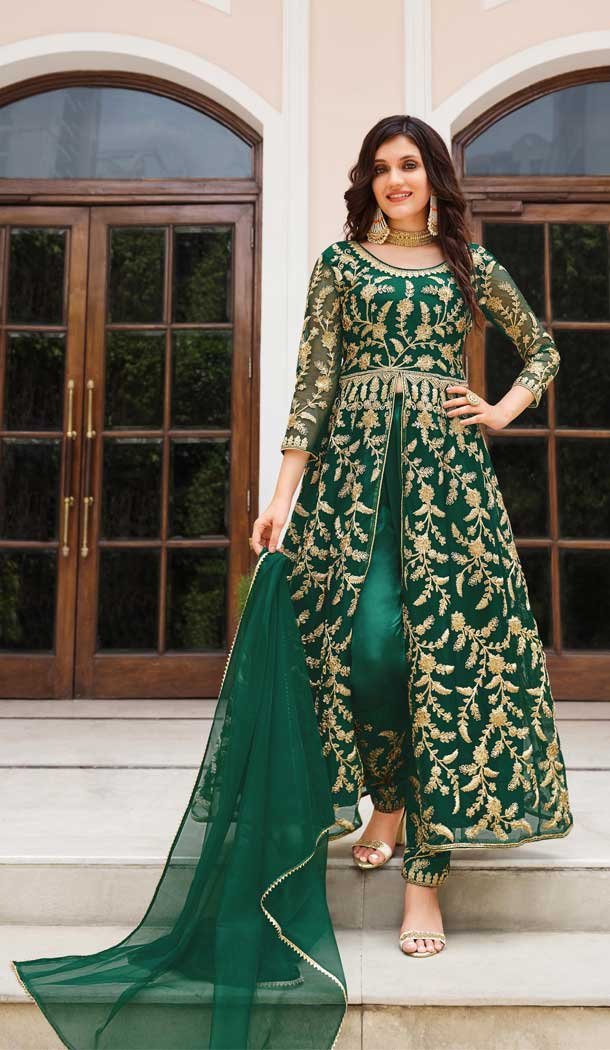 Green Color Pure Butterfly Net Sequence Work Heavy Party Wear Suit- 4458154745