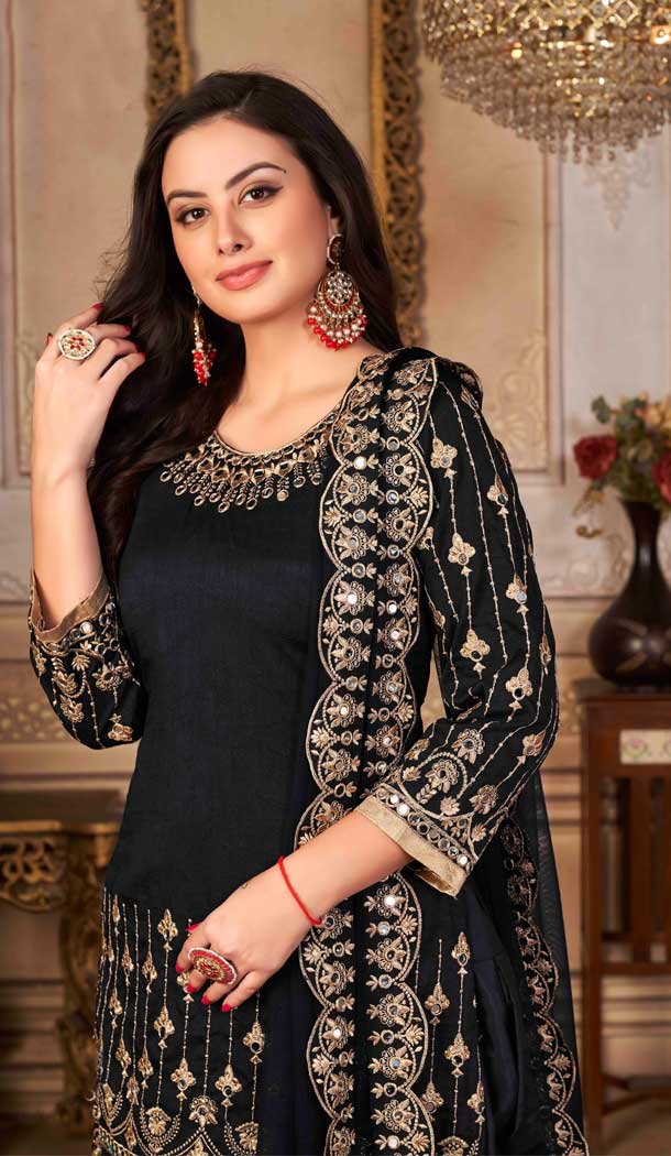 Black Color Embroidery Work Art Silk Punjabi Style Salwar Kameez – 4482154897