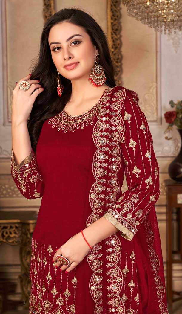 Maroon Color Embroidery Work Art Silk Punjabi Style Salwar Kameez – 4482154900