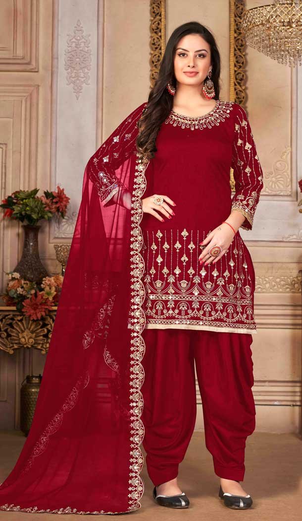 Maroon Color Embroidery Work Art Silk Punjabi Style Salwar Kameez – 4482154900