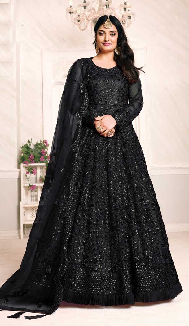 Black Color Net Sequence Work Party Wear Long Gown Dresses – 4483154901