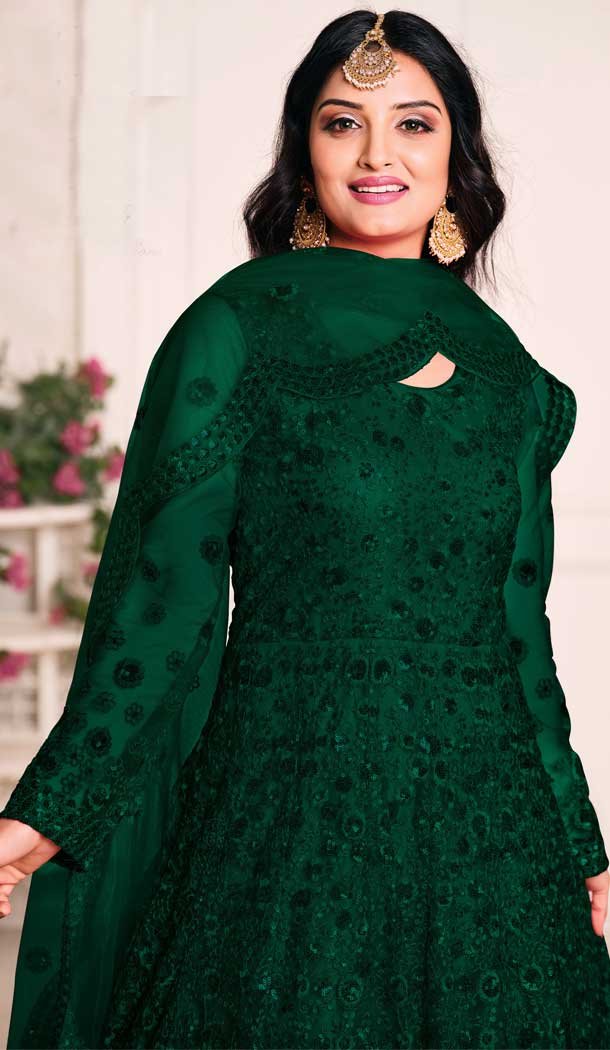 Green Color Net Sequence Work Party Wear Long Gown Dresses – 4483154902