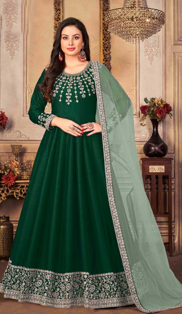 Green Color Art Silk Embroidered Designer Party Wear Art Silk Salwar Suit -4513155104