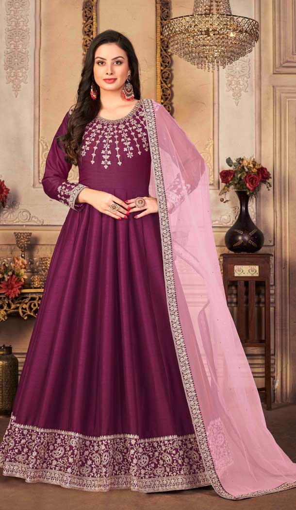 Purple Color Art Silk Embroidered Designer Party Wear Art Silk Salwar Suit -4513155105