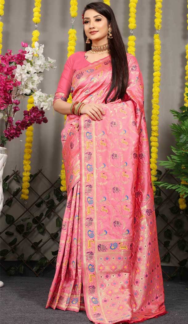 Pink Jacquard Work Banarasi Silk Festival Wear Plus Size Saree – 4552155455