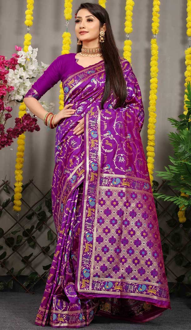 Purple Jacquard Work Banarasi Silk Festival Wear Plus Size Saree – 4552155456