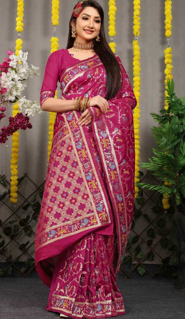 Dark Pink Jacquard Work Banarasi Silk Festival Wear Plus Size Saree – 4552155457