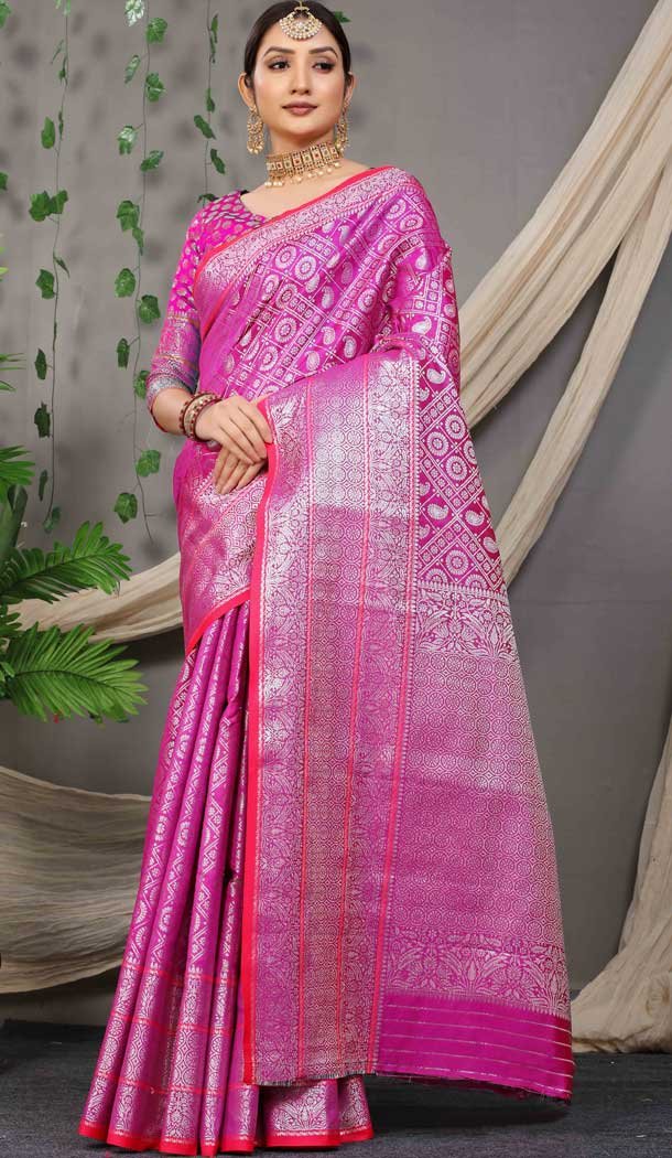 Pink Color Jacquard Work Banarasi Silk Traditional Wear Saree Blouse -4553155463