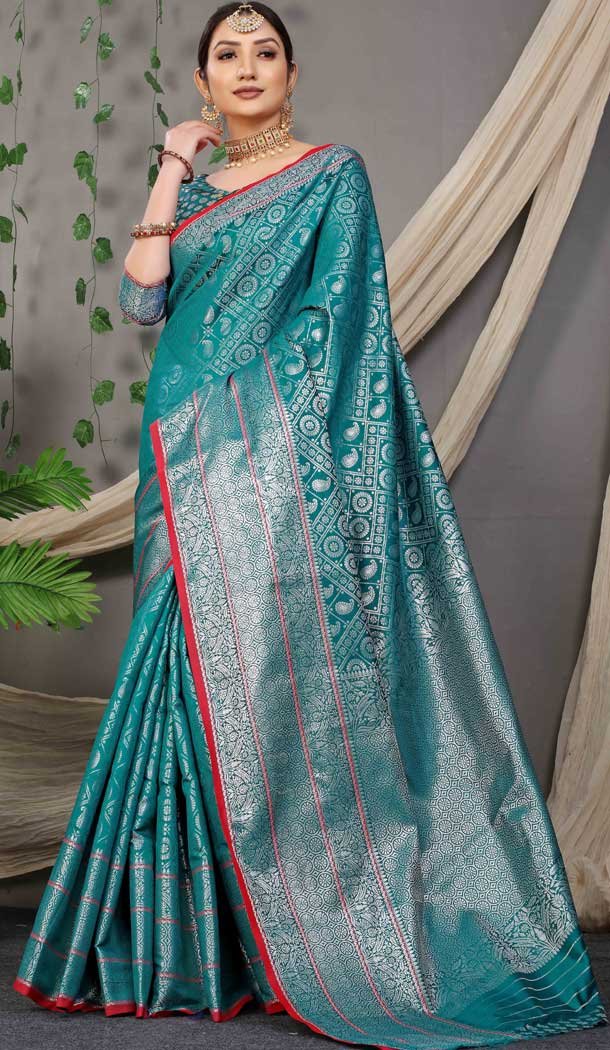 Blue Color Jacquard Work Banarasi Silk Traditional Wear Saree Blouse -4553155465