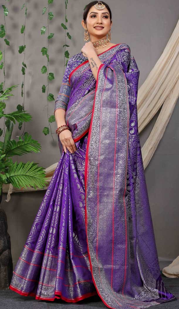 Light Purple Color Jacquard Work Banarasi Silk Traditional Wear Saree Blouse -4553155467