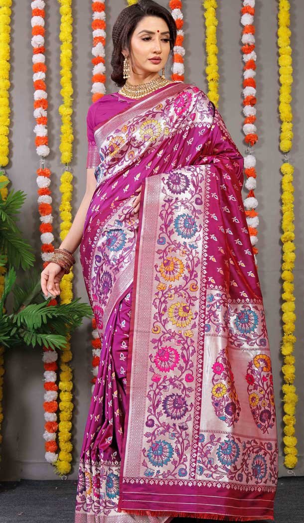 Dark Pink Color Jacquard Work Banarasi Silk Wedding Wear Plus Size Saree Blouse -4554155473