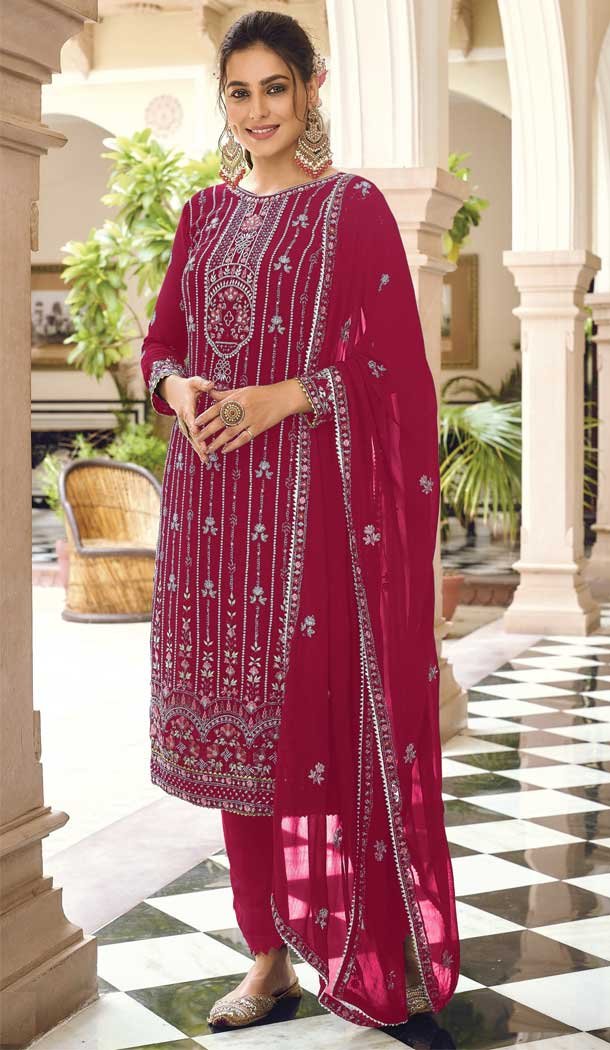 Pink Color Faux Georgette Embroidery Work Casual Wear Churidar Kameez -4559155496