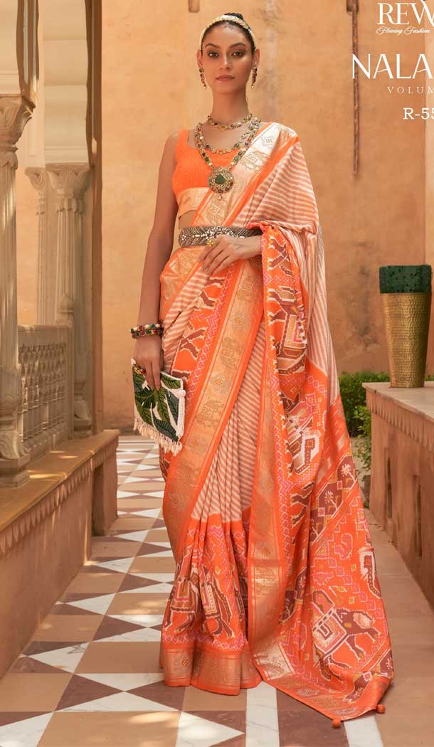 Orange Color Smooth Silk Patola With Sparkle Work Traditional Wear Saree -4575155627