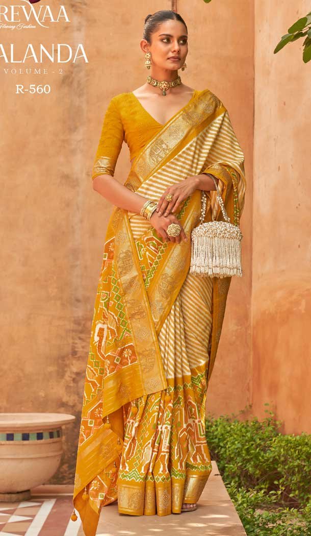 Mustard Color Smooth Silk Patola With Sparkle Work Traditional Wear Saree -4575155628