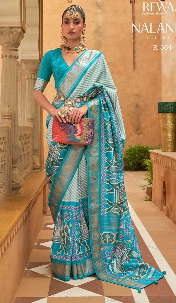 Blue Color Smooth Silk Patola With Sparkle Work Traditional Wear Saree -4575155632