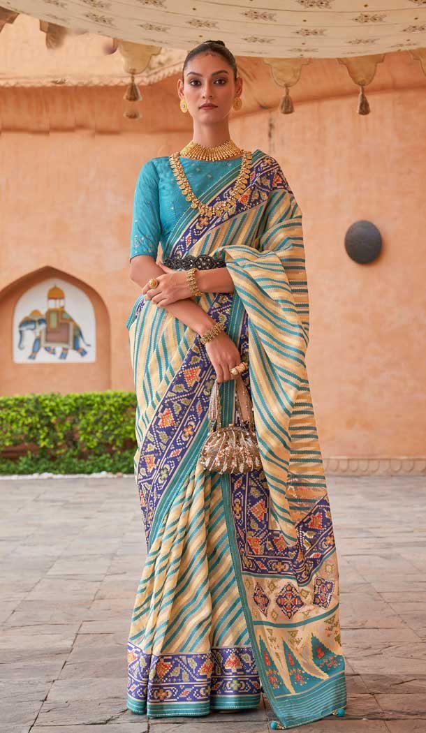 Sky Blue Color Hand Work Pure Brasso Traditional Festive Wear Designer Saree -4576155641