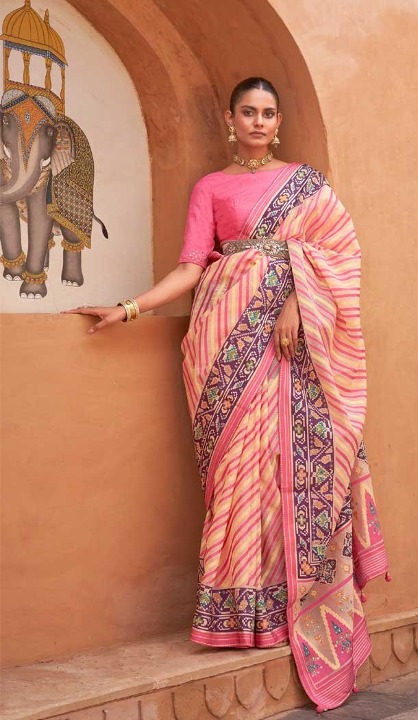 Light Pink Color Hand Work Pure Brasso Traditional Festive Wear Designer Saree -4576155642