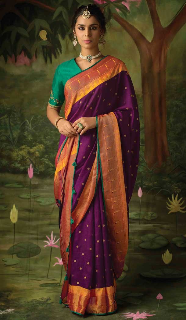 Purple Color Digital Print Work Brasso Traditional Wear Saree -4577155644