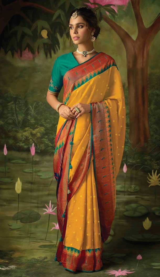 Yellow Color Digital Print Work Brasso Traditional Wear Saree -4577155646