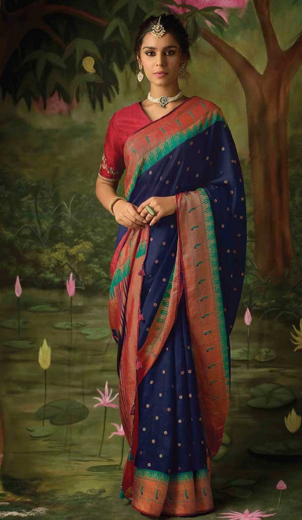 Navy Blue Color Digital Print Work Brasso Traditional Wear Saree -4577155647