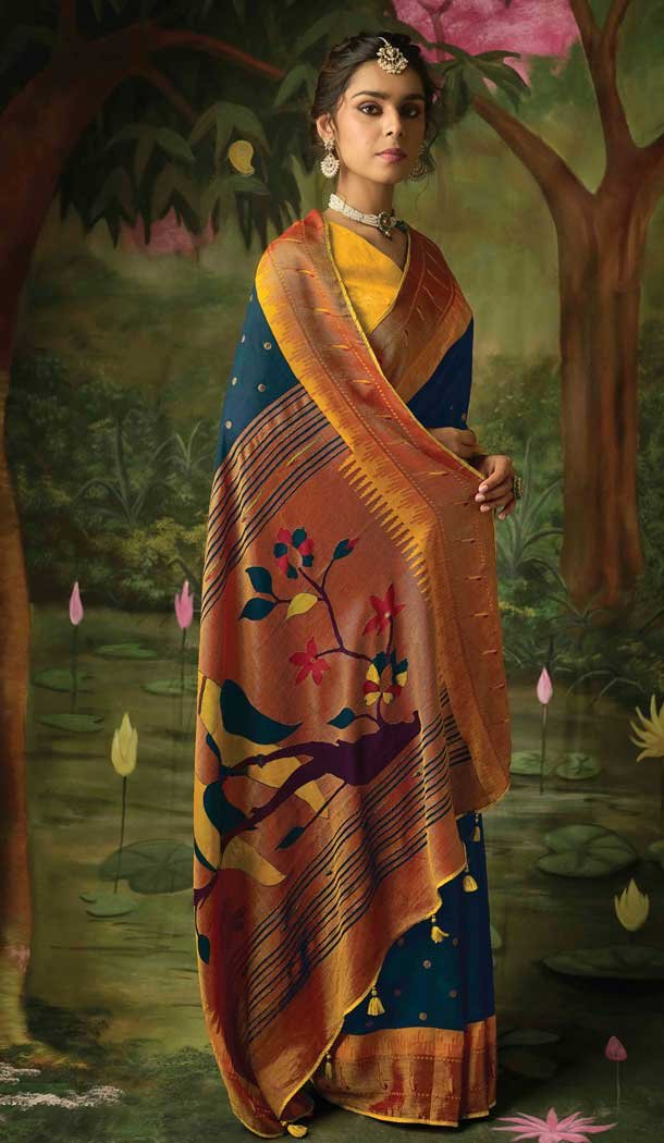 Rust Color Digital Print Work Brasso Traditional Wear Saree -4577155648