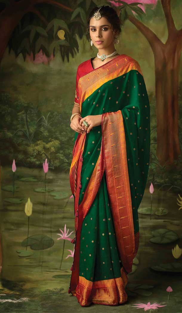 Bottle Green Color Digital Print Work Brasso Traditional Wear Saree -4577155649