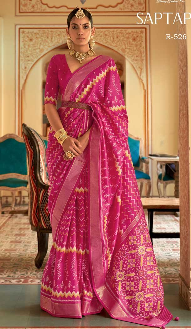 Pretty Pink Color Digital Print Work Smooth Patola Silk Casual Wear Women Saree -4630156208