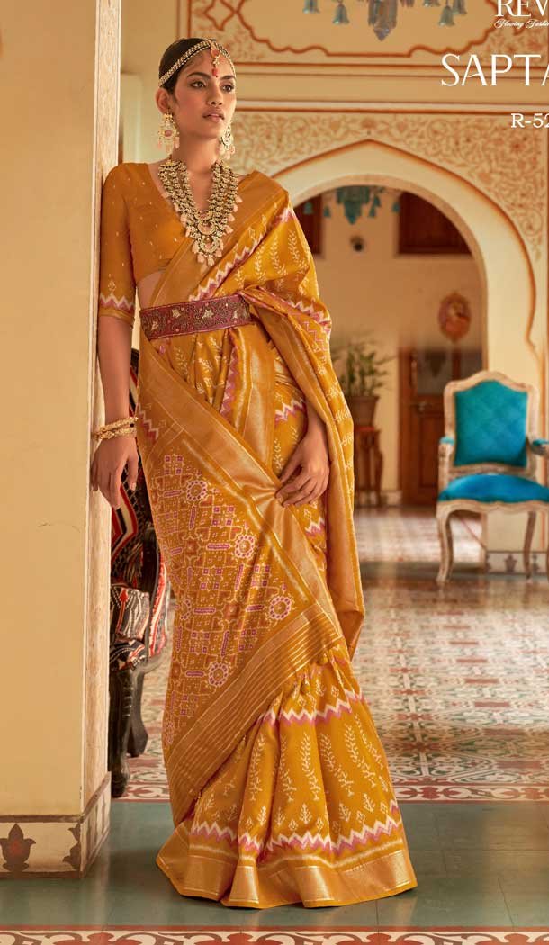 Mustard Color Digital Print Work Smooth Patola Silk Casual Wear Women Saree -4630156210