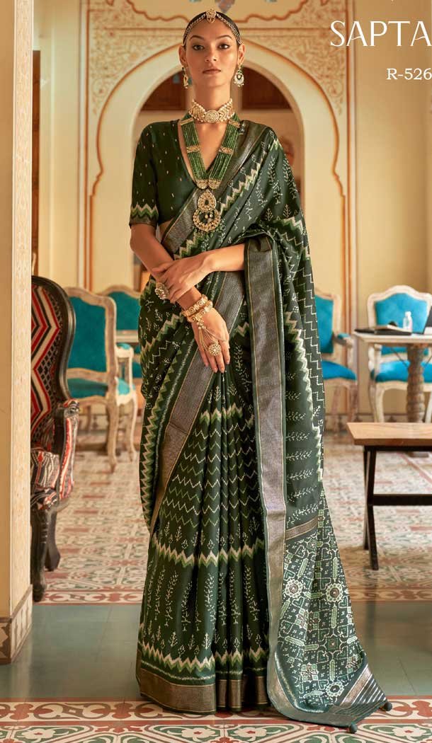 Green Color Digital Print Work Smooth Patola Silk Casual Wear Women Saree -4630156214