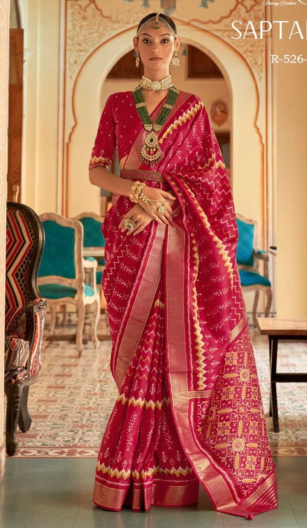 Dark Pink Color Digital Print Work Smooth Patola Silk Casual Wear Women Saree -4630156215