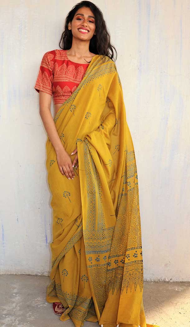 Yellow Color Soft Pure Cotton Printed Casual Party Wear Saree Blouse -4632156224