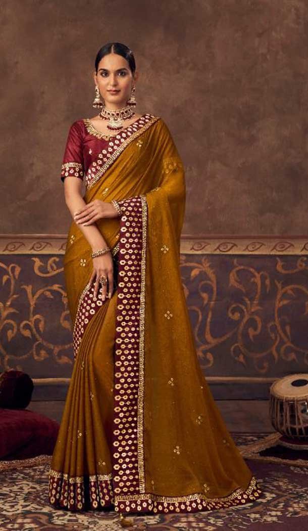 Chiffon Brown Color Swarovski Work Casual Party Wear Saree Blouse -4541155383