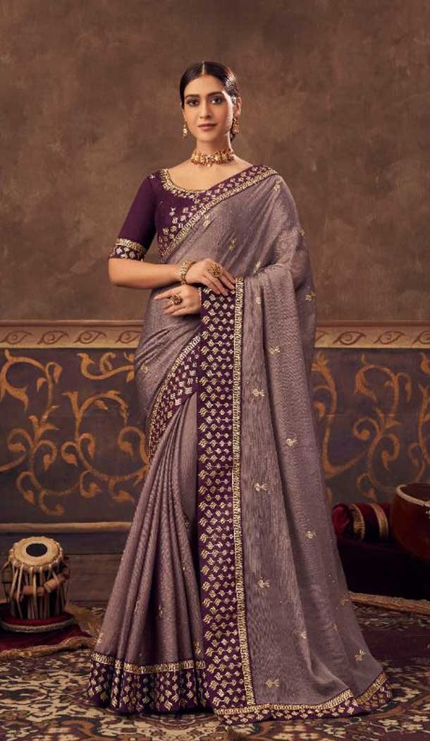 Chiffon Lavender Color Swarovski Work Casual Party Wear Saree Blouse -4541155389