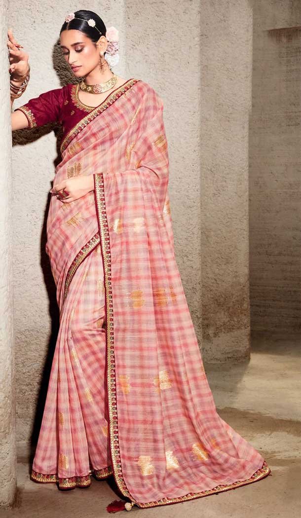 Festive Wear Pink Zari With Weaving Print Work Pure Cotton Saree -4568155556