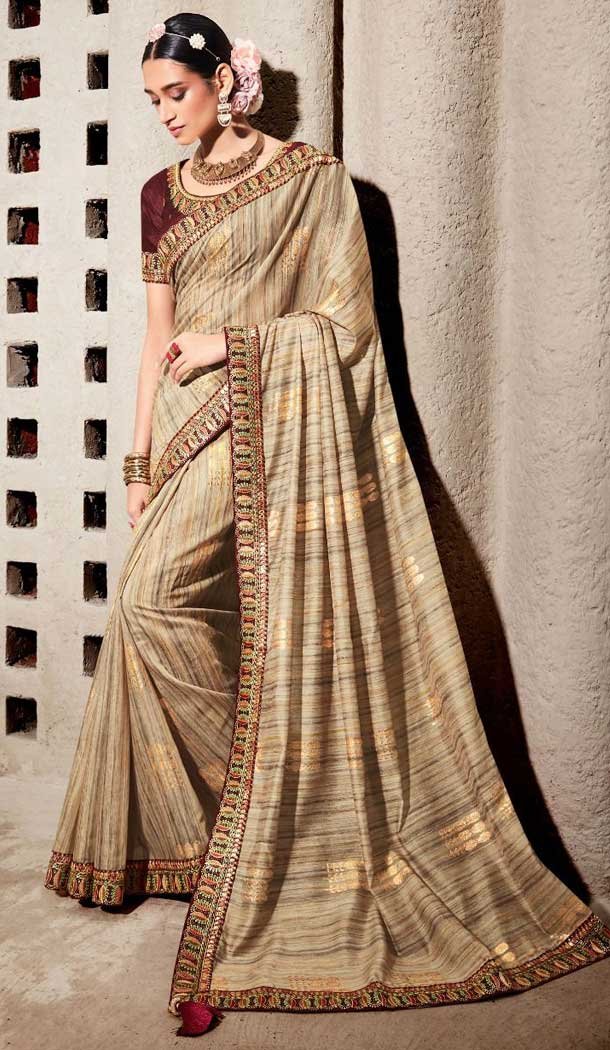 Festive Wear Beige Color Zari With Weaving Print Work Pure Cotton Saree -4568155557