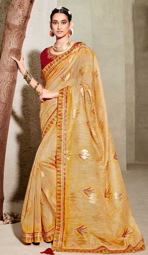 Festive Wear Yellow Color Zari With Weaving Print Work Pure Cotton Saree -4568155560