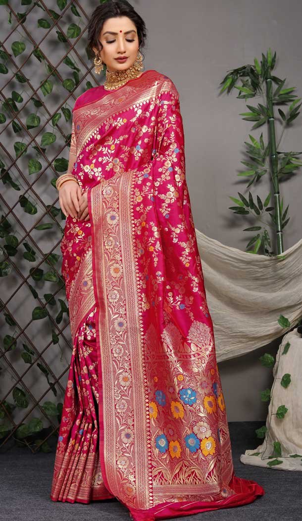 Traditional Party Wear Banarasi Silk Saree With Jacquard Work In Pink Color -4593155778