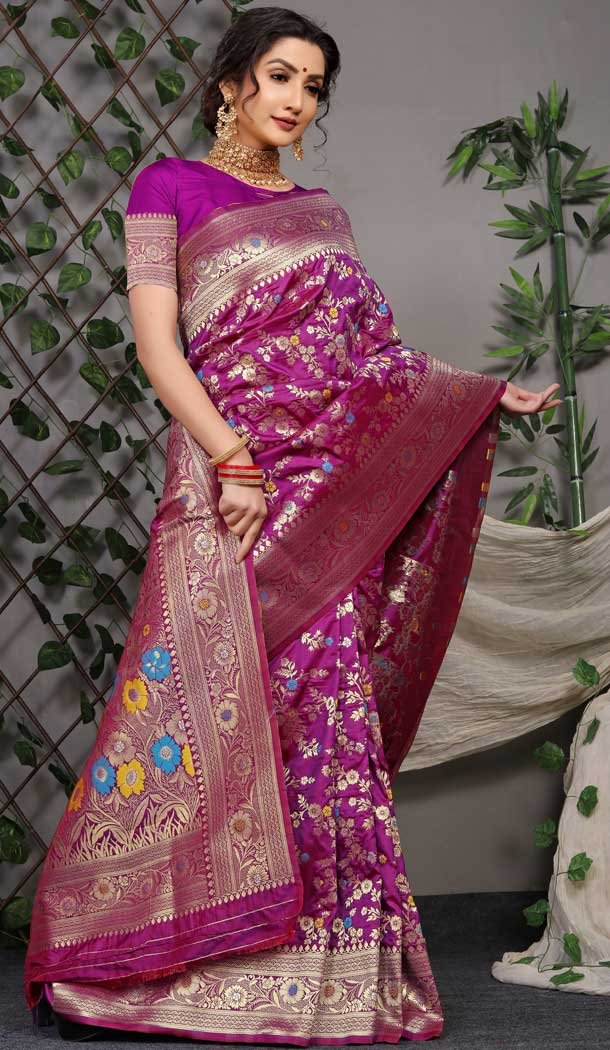 Traditional Party Wear Banarasi Silk Saree With Jacquard Work In Purple Color -4593155779