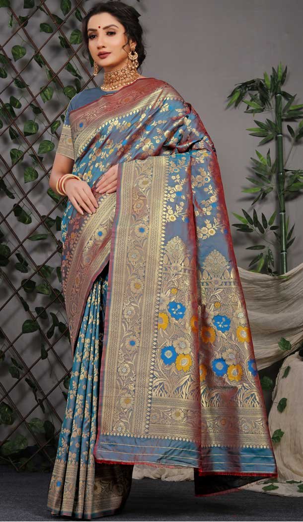 Traditional Party Wear Banarasi Silk Saree With Jacquard Work In Teal Color -4593155782