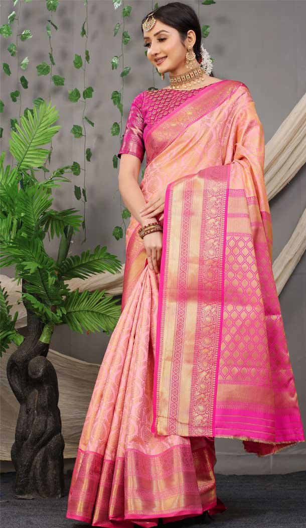 Light Pink Color Jacquard Work Traditional Wear Banarasi Silk Saree Blouse -4594155793