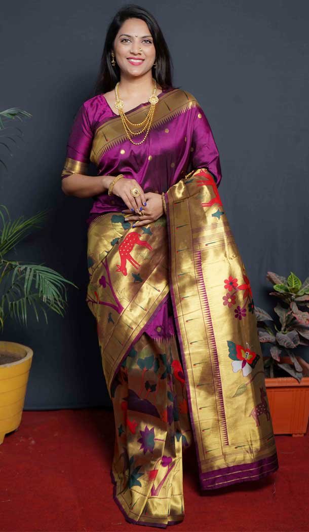 Purple Color Paithani Silk Jacquard Work Traditional Wear Plus Size Saree -4638156256