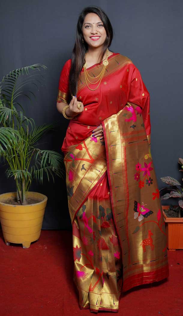 Red Color Paithani Silk Jacquard Work Traditional Wear Plus Size Saree -4638156260